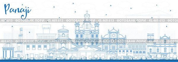 Outline Panaji India City Skyline with Blue Buildings. Стоковая иллюстрация, иллюстратор Игорь Сорокин / Фотобанк Лори