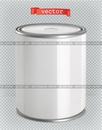 Packaging building and sanitary. White tin of paint. 3d realism, vector mockup. Стоковая иллюстрация, агентство Ingram Publishing / Фотобанк Лори