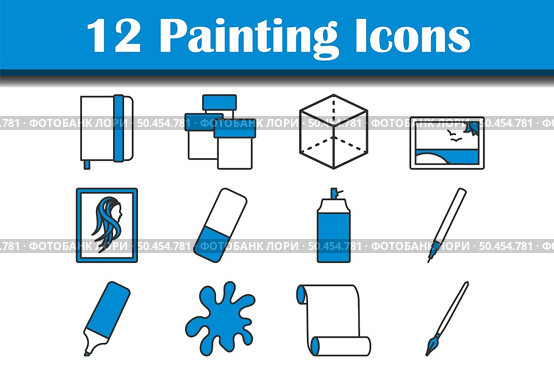 Painting Icon Set. Editable Bold Outline With Color Fill Design. Vector Illustration. Стоковая иллюстрация, агентство Ingram Publishing / Фотобанк Лори