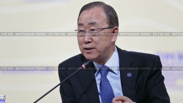 Пан Ги Мун (Ban Ki-moon) - 8-й Генеральный секретарь ООН на Петербургском международном экономическом форуме ПМЭФ-2016. Редакционное видео, видеограф Игорь Долгов / Фотобанк Лори