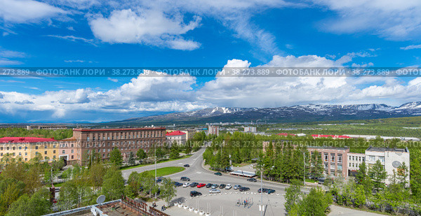 Panorama of the central square of the city of Apatity on the Kol (2015 год). Стоковое фото, фотограф Михаил Аккуратoв / Фотобанк Лори