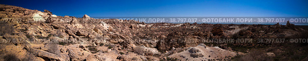 Panorama view to Plateau Ustyurt from the edge of Aral sea at Duana cape, Karakalpakstan, Uzbekistan (2017 год). Стоковое фото, фотограф Сергей Майоров / Фотобанк Лори