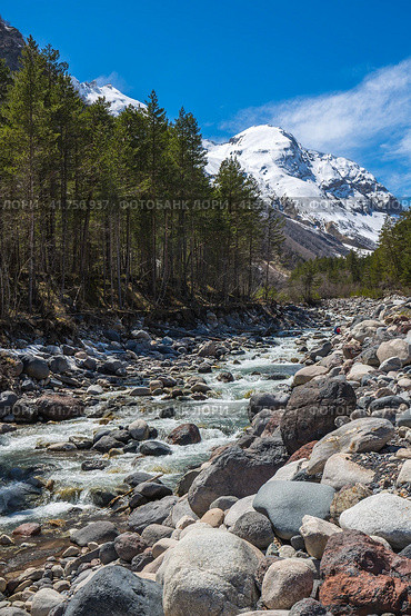 Panoramic view of Baksan river. Стоковое фото, фотограф Юлия Белоусова / Фотобанк Лори