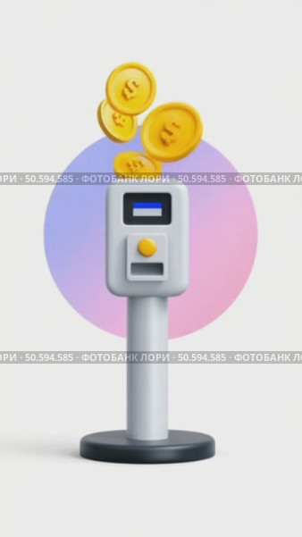 Parking meter accepting falling coins on white background. Стоковое AI-видео, аниматор Юрий Поздников / Фотобанк Лори