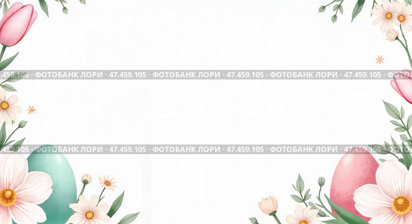 Pastel Floral and Easter Egg Frame with Copy Space in Watercolor Style. Стоковое AI-изображение, AI-художник Виталий Самсонов / Фотобанк Лори