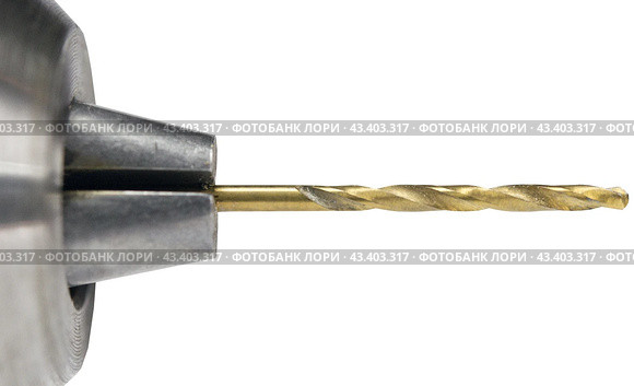 Патрон дрели и сверла на белом фоне. Cordless drill with twist bit closeup isolated on white. Стоковое фото, фотограф Татьяна Д / Фотобанк Лори