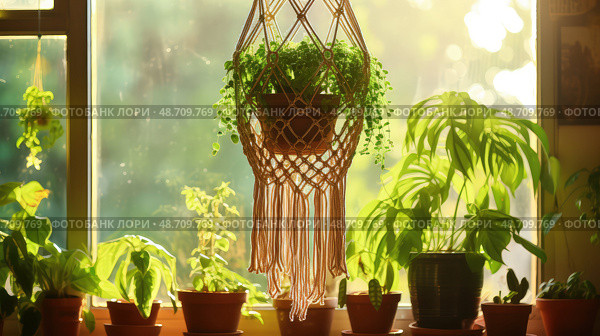 patterns macrame plant hanger ai generated. Стоковое AI-изображение, AI-художник Vectorwin / Фотобанк Лори