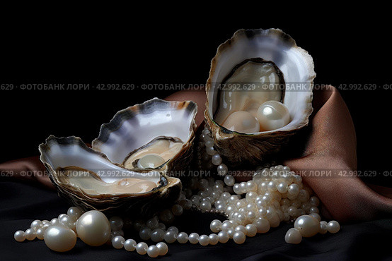 Pearls mussel shells. Generate ai. Стоковое AI-изображение, AI-художник Иван Рябоконь / Фотобанк Лори