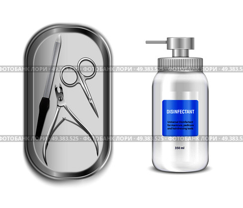Pedicure tools realistic set with sterilization symbols isolated vector illustration. Pedicure Tools Set. Стоковая иллюстрация, агентство Ingram Publishing / Фотобанк Лори