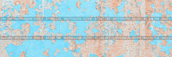 Peeling paint on the wall. Old concrete wall with cracked flaking paint. Weathered rough painted surface with patterns of cracks and peeling. Grunge texture for background and design. High resolution. Стоковое фото, фотограф Андрей Степанов / Фотобанк Лори