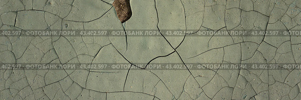 Peeling paint on the wall. Panorama of a concrete wall with old cracked flaking paint. Weathered rough painted surface with patterns of cracks and peeling. Panoramic texture for background and design. Стоковое фото, фотограф Андрей Степанов / Фотобанк Лори
