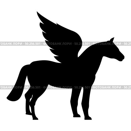 Pegasus Winged horse silhouette Mythical creature Fabulous animal icon black color vector illustration flat style simple image. Pegasus Winged horse silhouette Mythical creature Fabulous animal icon black color vector illustration flat style image. Стоковая иллюстрация, агентство Ingram Publishing / Фотобанк Лори
