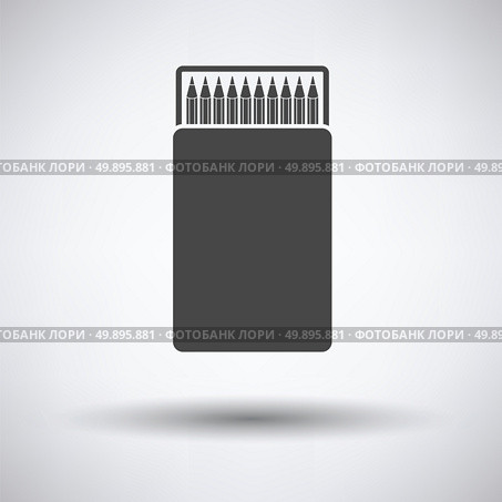 Pencil box icon on gray background, round shadow. Vector illustration. Стоковая иллюстрация, агентство Ingram Publishing / Фотобанк Лори