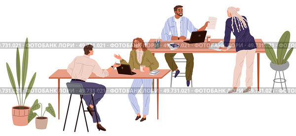 People office work. Vector illustration. A worker employee embraces challenges as opportunities for growth in office work People in office work in supportive environment that encourages innovation. People office work. People in office work under leadership of office manager who inspires them Office workers adapt to. Стоковая иллюстрация, агентство Ingram Publishing / Фотобанк Лори