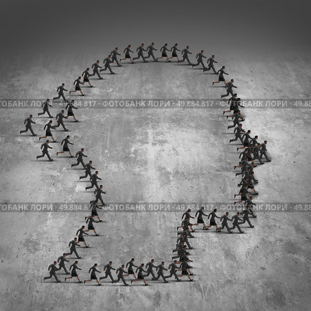 People organization concept as a group of running men and women in a joint effort working together shaped as a human head as a success metaphor for partnership and coordinated business management. Стоковое фото, агентство Ingram Publishing / Фотобанк Лори