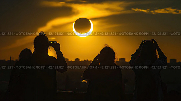 People watching a solar eclipse. Стоковое AI-изображение, AI-художник Кирилл Черезов / Фотобанк Лори