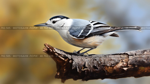 perched white breasted nuthatch ai generated. Стоковое AI-изображение, AI-художник Vectorwin / Фотобанк Лори