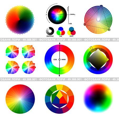 Perfect matching beautiful color gradients and harmonious combinations generation principles  circle schemes palette set isolated vector illustration . Color Scheme Palette Set . Стоковая иллюстрация, агентство Ingram Publishing / Фотобанк Лори