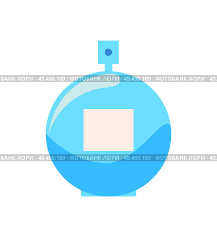 Perfumes in glass bottle of rounded shape and blue color, perfumes with label, fragrance and aroma vector illustration isolated on white background. Perfumes in Glass Bottle, Vector Illustration. Стоковая иллюстрация, агентство Ingram Publishing / Фотобанк Лори
