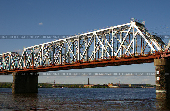 Пермь. Железнодорожный мост через реку Кама (2007 год). Стоковое фото, фотограф Дмитрий Щукин / Фотобанк Лори