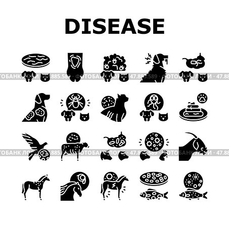 Pet Disease Ill Health Problem Icons Set Vector. Стоковая иллюстрация, иллюстратор Vectorwin / Фотобанк Лори