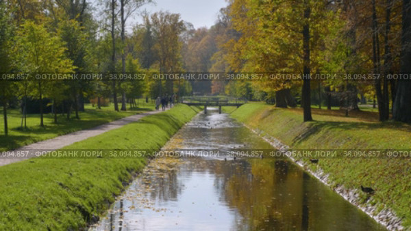 Петергоф, парк Александрия осенью. Канал парка с утками. Peterhof, Alexandria Park in autumn. The canal of the park with ducks. (2021 год). Редакционное видео, видеограф Евгений Романов / Фотобанк Лори