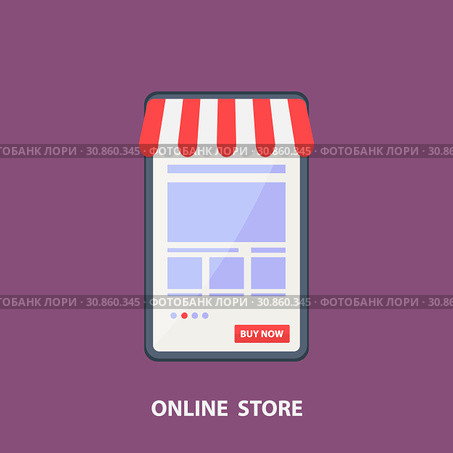 Phone store.Vector flat design shopping concept,buying online and e-commerce poster,online shop. Стоковая иллюстрация, иллюстратор Альдана Прокофьева / Фотобанк Лори