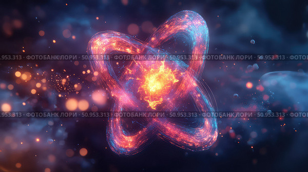 photon illuminating atom ai generated. Стоковое AI-изображение, AI-художник Vectorwin / Фотобанк Лори