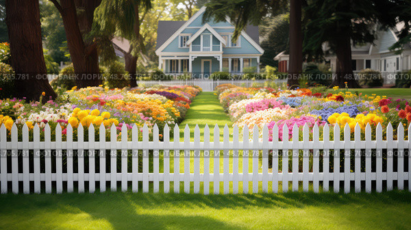 picket wooden fences ai generated. Стоковое AI-изображение, AI-художник Vectorwin / Фотобанк Лори