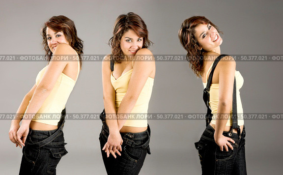 Picture collage made with 3 photos from the same woman. Стоковое фото, агентство Ingram Publishing / Фотобанк Лори