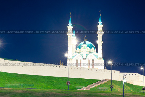 Picturesque night view of the Kul Sharif Mosque of the Kazan Kremlin. Russia (2022 год). Стоковое фото, фотограф Константин Лабунский / Фотобанк Лори