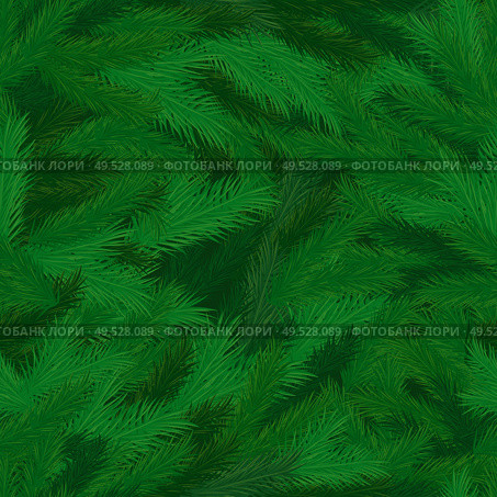 Pine tree branches with needles seamless pattern vector. 3d evergreen nature, green twigs coniferous leaves, spruce fir decoration on winter holiday. Pine Tree Branches with Needles Seamless Pattern. Стоковая иллюстрация, агентство Ingram Publishing / Фотобанк Лори
