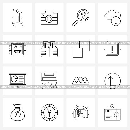 Pixel Perfect Set of 16 Vector Line Icons such as ic, processor, search map, alert, storage Vector Illustration. Стоковая иллюстрация, агентство Ingram Publishing / Фотобанк Лори