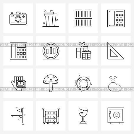 Pixel Perfect Set of 16 Vector Line Icons such as bar, office, qr, phone, pct. Vector Illustration. Стоковая иллюстрация, агентство Ingram Publishing / Фотобанк Лори