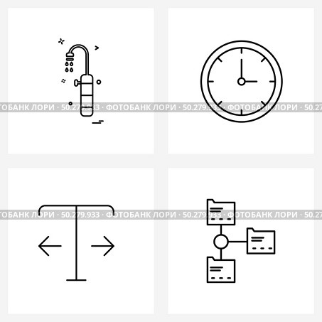 Pixel Perfect Set of 4 Vector Line Icons such as shower, uppercase, clock, timing, network Vector Illustration. Стоковая иллюстрация, агентство Ingram Publishing / Фотобанк Лори