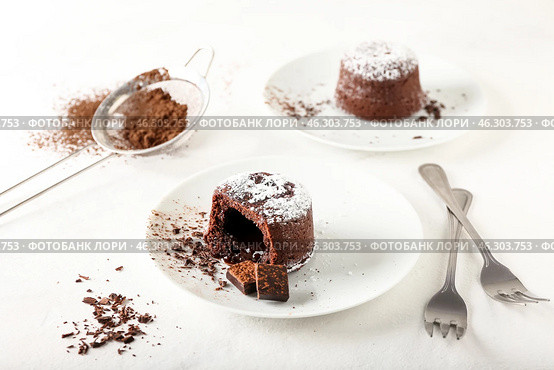 Plate with tasty lava cake fondant on light background. Стоковое фото, фотограф Pixel_shot / Фотобанк Лори