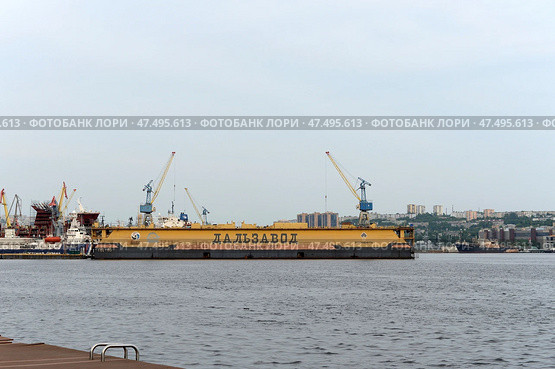 Плавучий док «Дальзавод» в бухте Золотой Рог во Владивостоке (2022 год). Редакционное фото, фотограф Free Wind / Фотобанк Лори