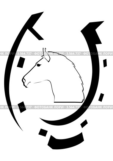 Подкова и белая голова лошади. Стоковая иллюстрация, иллюстратор Сергей Скрыль / Фотобанк Лори