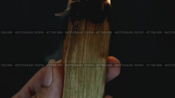 Поджигание палочки пало санто: переход дыма в пламя крупным планом, съемка вручную. Стоковое AI-видео, аниматор ФотоИнтеллект / Фотобанк Лори