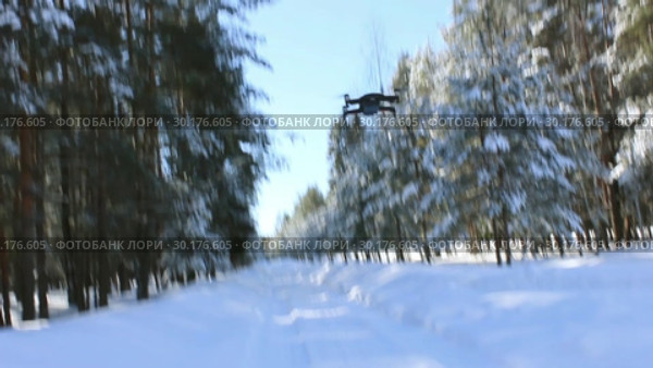 Полет дрона над лесной дорогой. Февраль. Стоковое видео, видеограф Александр Романов / Фотобанк Лори