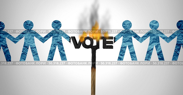 Political divide and voter division in an election vote with society split apart by ideology of politics as the left and right or liberal and conservative ideology with 3D illustration elements. Стоковое фото, агентство Ingram Publishing / Фотобанк Лори