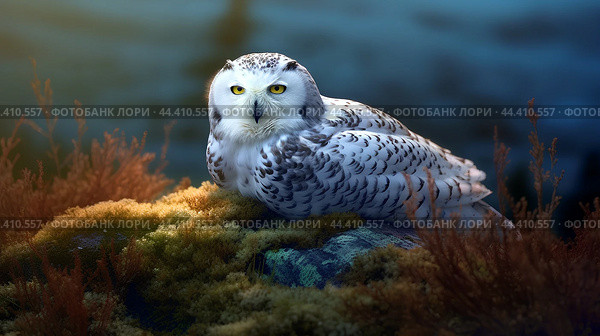 Полярная сова (Snowy owl, Bubo scandiacus, Nyctea scandiaca). Generative AI. Стоковое AI-изображение, AI-художник Щеголева Ольга / Фотобанк Лори