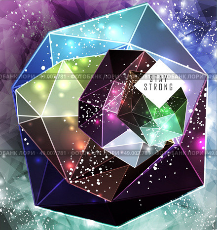 Polygonal cosmic background with quote and labels. Crystal and triangles, low poly illustration. Стоковая иллюстрация, агентство Ingram Publishing / Фотобанк Лори