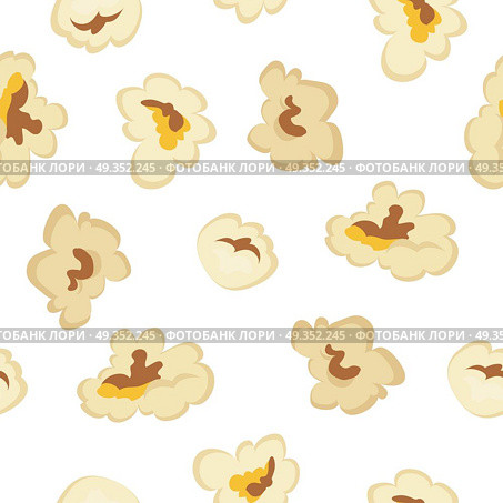 Popcorn seamless pattern vector in flat style design. Traditional salty, sweet snack. Ornament for wallpapers, polygraphy, textiles, web page design, surface textures. Isolated on white background.. Popcorn Seamless Pattern Vector in Flat Design.. Popcorn Seamless Pattern Vector in Flat Design. Стоковая иллюстрация, агентство Ingram Publishing / Фотобанк Лори