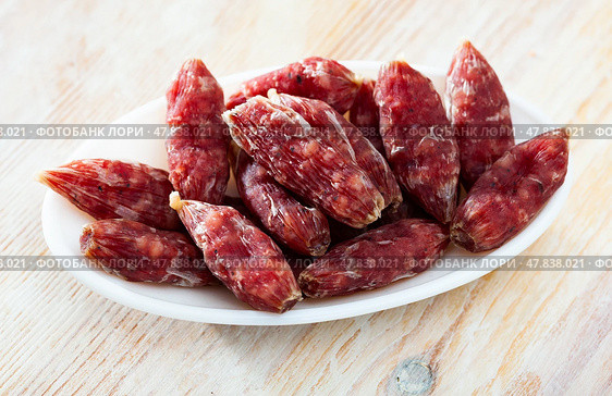 Popular spanish small snack sausages secallones. Стоковое фото, фотограф Яков Филимонов / Фотобанк Лори