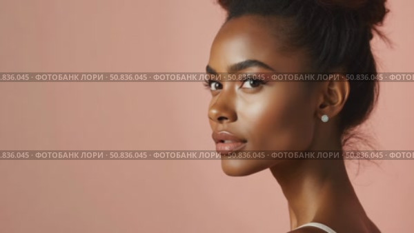 Portrait of a fashion woman with a bunch of hair. Perfect face profile girl, natural cosmetics for face care. Стоковое AI-видео, аниматор Sergey Grishin / Фотобанк Лори