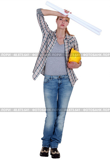 Portrait of an overworked draftswoman. Стоковое фото, агентство Ingram Publishing / Фотобанк Лори