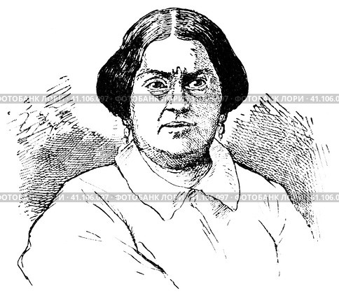Portrait of Charlotte Birch-Pfeiffer - a German actress, writer, director of the Stadttheater in Zürich, and author of over 100 plays and libretto. Illustration of the 19th century. White background. Стоковая иллюстрация, иллюстратор Sergey Kohl / Фотобанк Лори