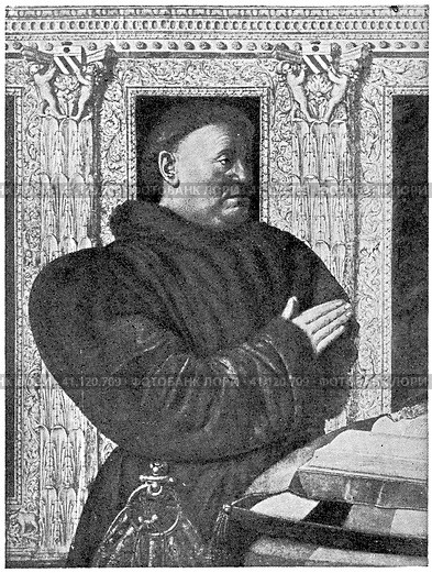 Portrait of the Chancellor of France, Guillaume Jouvenel des Ursins by a French painter Jean Fouquet. Publication of the book "Meyers Konversations-Lexikon", Volume 2, Leipzig, Germany, 1910. Стоковая иллюстрация, иллюстратор Sergey Kohl / Фотобанк Лори