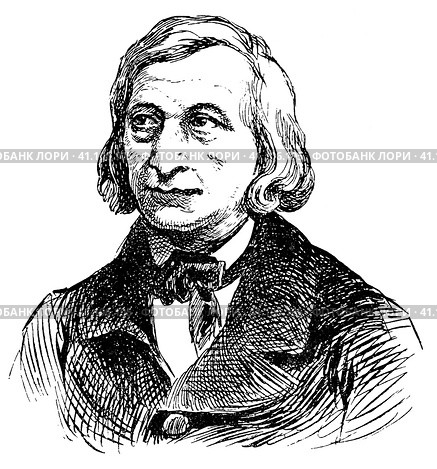 Portrait of Wilhelm Carl Grimm - a German author and anthropologist. Illustration of the 19th century. White background. Стоковая иллюстрация, иллюстратор Sergey Kohl / Фотобанк Лори